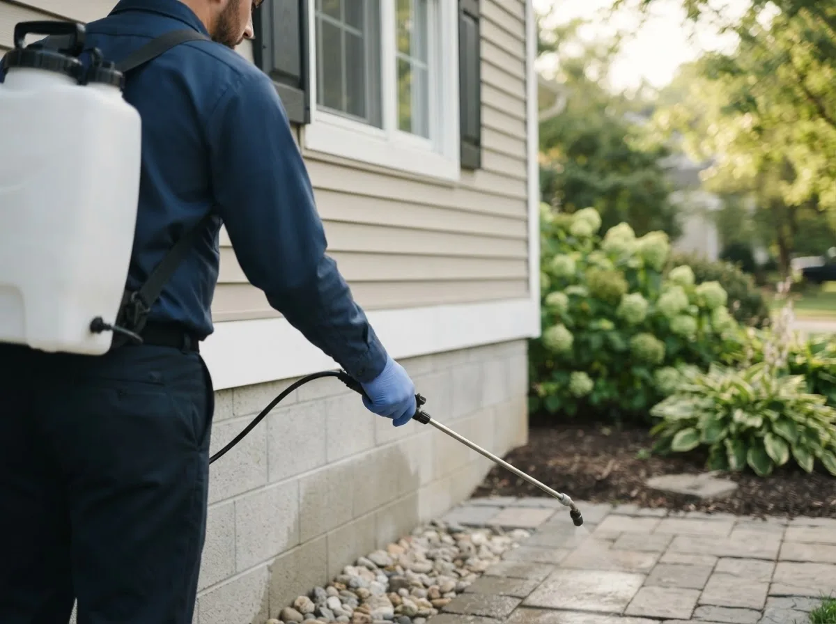 Pest control technician inspecting a home in Elkhart Lake, WI